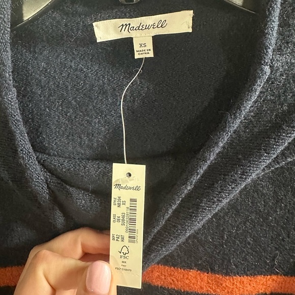 NWT Madewell women's sweater size XS mock neck long sleeve knit blue striped - Picture 3 of 5